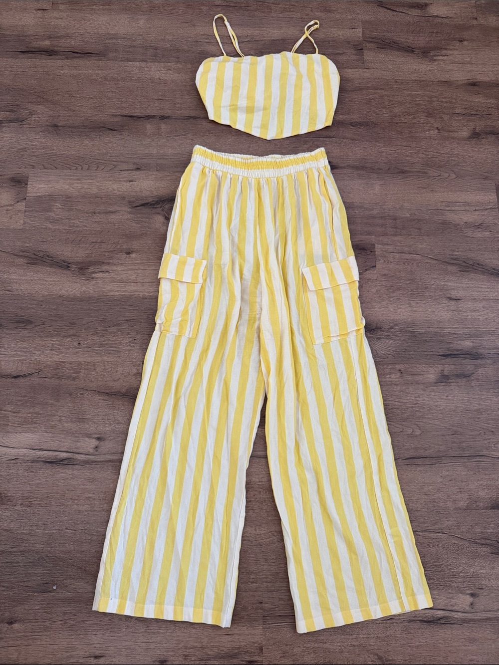 Show Me Your MuMu Yellow & White Striped Wide-Leg Cargo Set